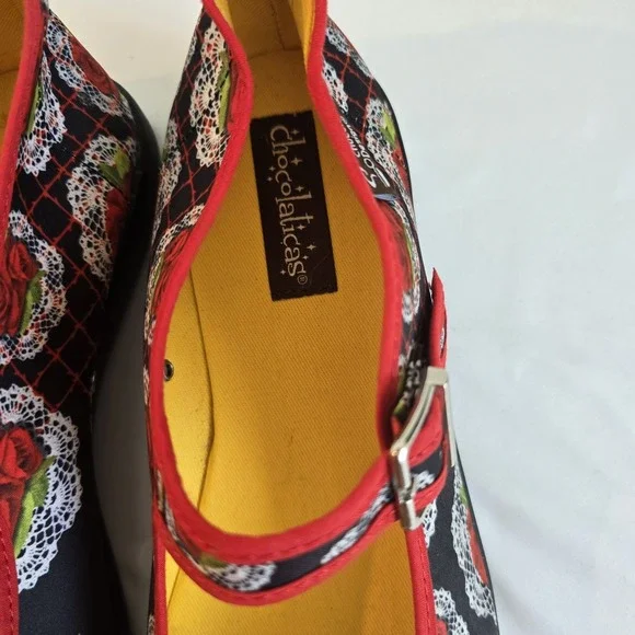 Hot Chocolate - Chocolaticas Mary‎ Jane Flats Rose Lace Print Buckle Shoes 7.5 - Picture 3 of 11